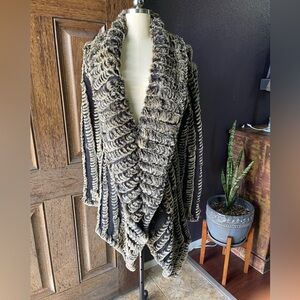 Cozy rabbit Fur Trim Open Front Women's Sweater Cardigan - Black & Cream